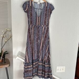 Jaase Midi Dress Button Up Purple Brown Fall Fairy Romantic Boho Prairie Peasant